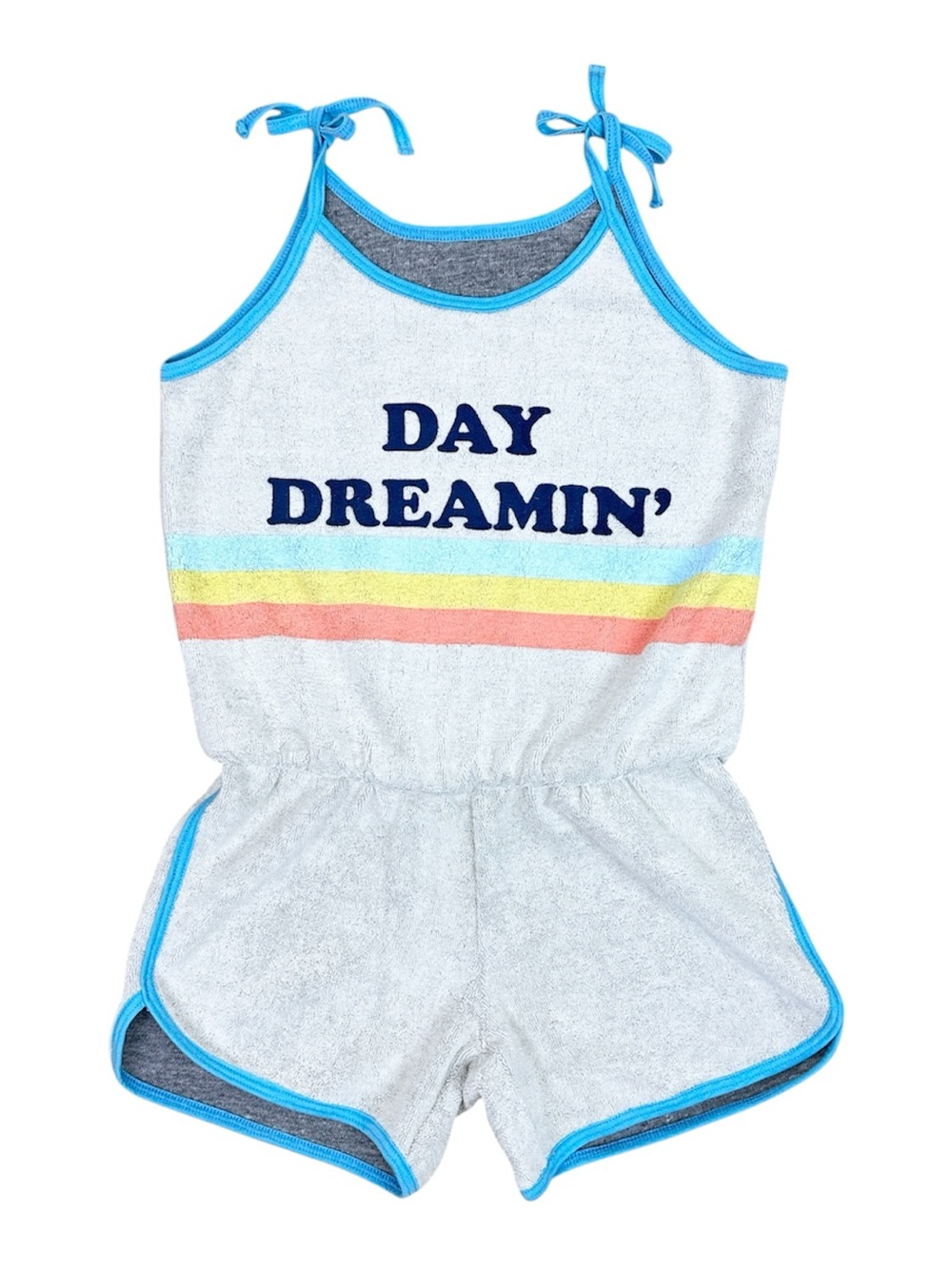 Tiny Whales Girls' Light Gray "Day Dreamin'" Terry Romper Retro Stripes